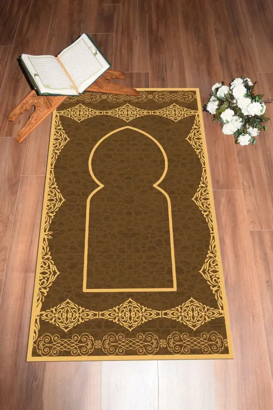 Dijital Baskılı Yıkanabilir Şık Motifli Namazlık Seccade 70x130 Cm - KAHVERENGİ - 5