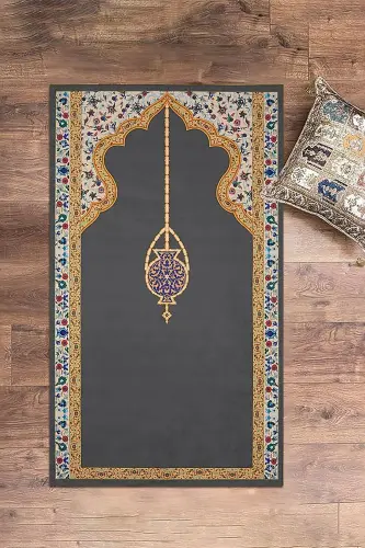 Dijital Baskılı Yıkanabilir Şık Motifli Namazlık Seccade 70x130 Cm - GRİ - 1