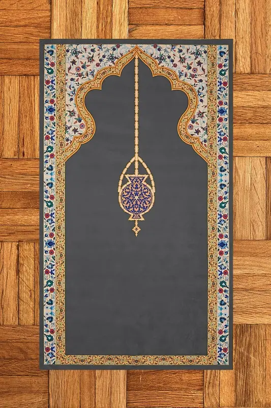 Dijital Baskılı Yıkanabilir Şık Motifli Namazlık Seccade 70x130 Cm - GRİ - 7