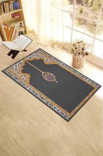 Dijital Baskılı Yıkanabilir Şık Motifli Namazlık Seccade 70x130 Cm - GRİ - 8