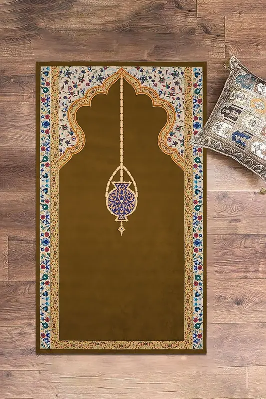 Dijital Baskılı Yıkanabilir Şık Motifli Namazlık Seccade 70x130 Cm - KAHVERENGİ - 1