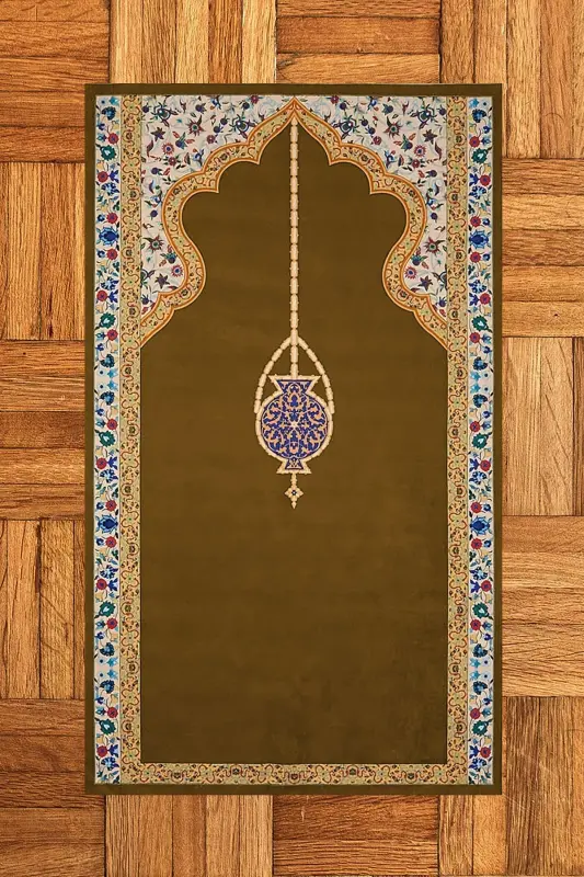 Dijital Baskılı Yıkanabilir Şık Motifli Namazlık Seccade 70x130 Cm - KAHVERENGİ - 7
