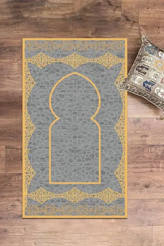 Dijital Baskılı Yıkanabilir Şık Motifli Namazlık Seccade 70x130 Cm - GRİ 