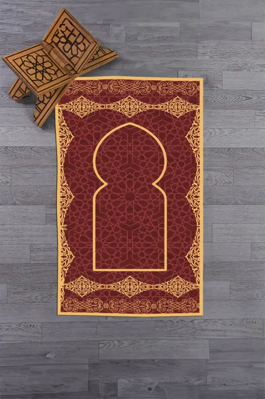 Dijital Baskılı Yıkanabilir Şık Motifli Namazlık Seccade 70x130 Cm - KIRMIZI - 8