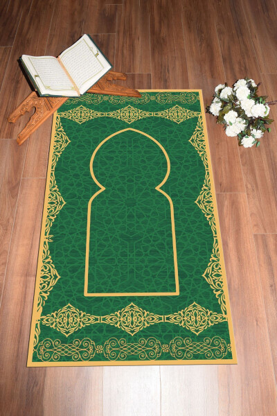 Dijital Baskılı Yıkanabilir Şık Motifli Namazlık Seccade 70x130 Cm, Seccade-16-yeşil - 5