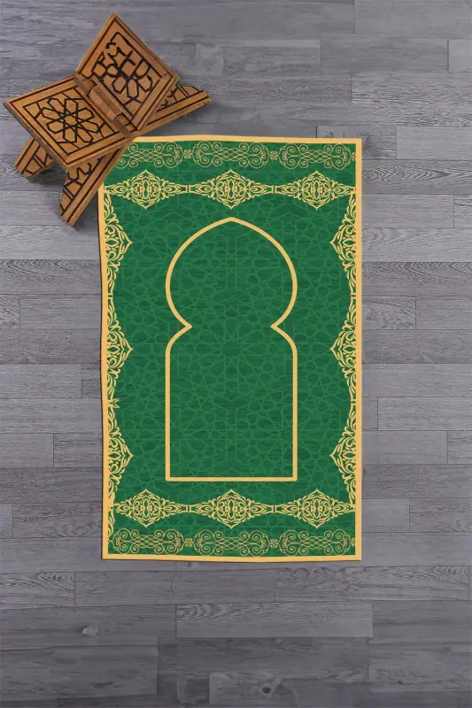 Dijital Baskılı Yıkanabilir Şık Motifli Namazlık Seccade 70x130 Cm - YEŞİL - 3