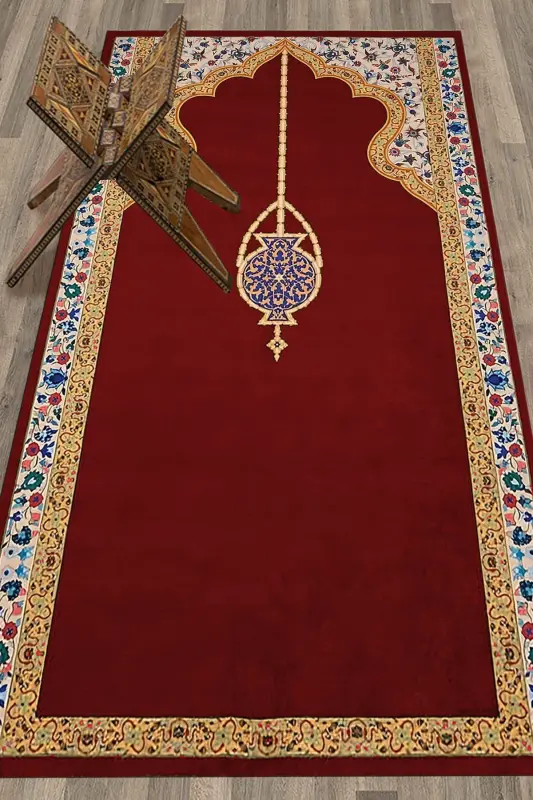 Dijital Baskılı Yıkanabilir Şık Motifli Namazlık Seccade 70x130 Cm - KIRMIZI - 3