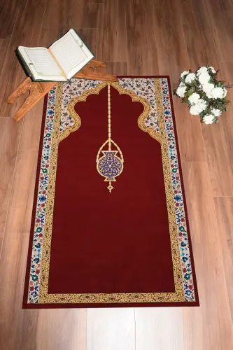 Dijital Baskılı Yıkanabilir Şık Motifli Namazlık Seccade 70x130 Cm - KIRMIZI - 5