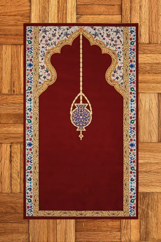 Dijital Baskılı Yıkanabilir Şık Motifli Namazlık Seccade 70x130 Cm - KIRMIZI - 6
