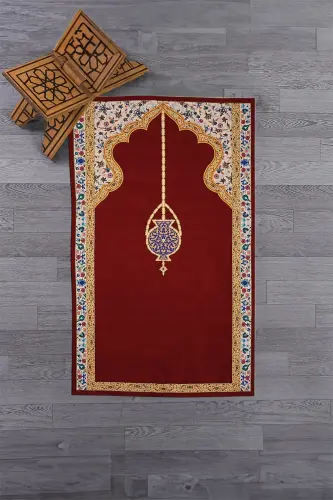 Dijital Baskılı Yıkanabilir Şık Motifli Namazlık Seccade 70x130 Cm - KIRMIZI - 8