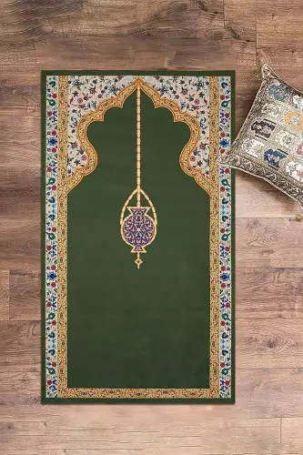 Dijital Baskılı Yıkanabilir Şık Motifli Namazlık Seccade 70x130 Cm - YEŞİL 