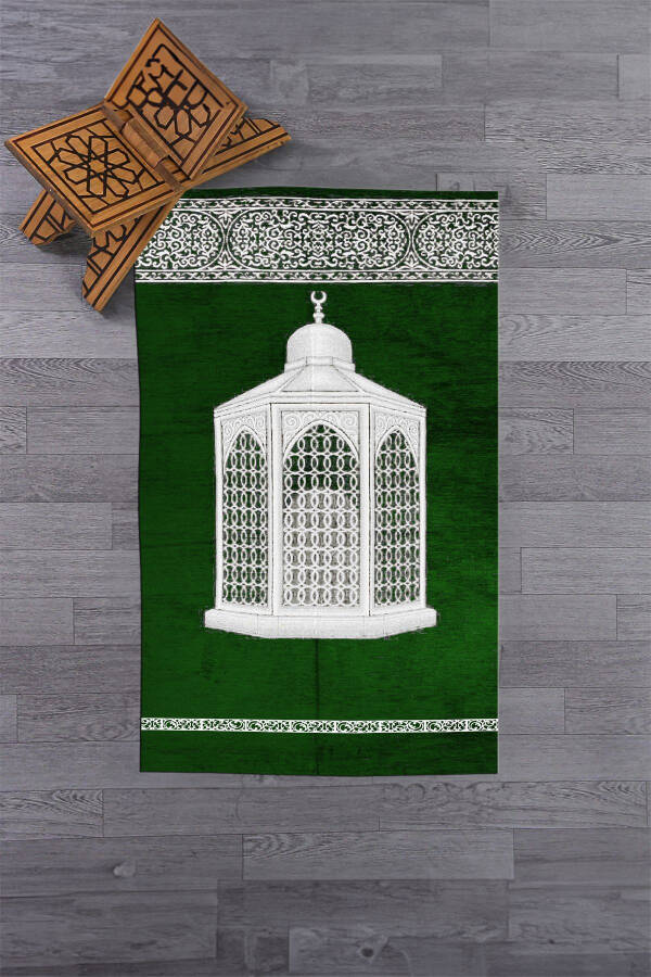 Dijital baskılı yıkanabilir şık namaz halısı seccade 70x130cm, SECCADE-42-YEŞİL - 4