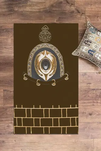 Dijital Baskılı Yıkanabilir Şık Tasarım Namaz Halısı Seccade 70x130cm - KAHVERENGİ - 4