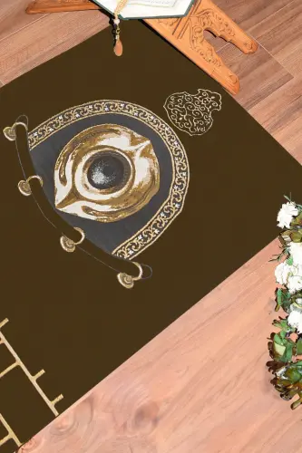 Dijital Baskılı Yıkanabilir Şık Tasarım Namaz Halısı Seccade 70x130cm - KAHVERENGİ - 7