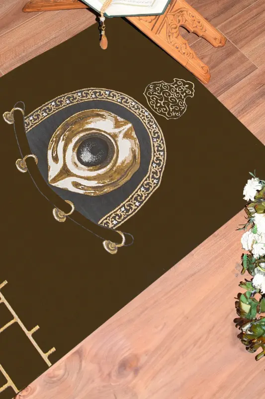 Dijital Baskılı Yıkanabilir Şık Tasarım Namaz Halısı Seccade 70x130cm - KAHVERENGİ - 7