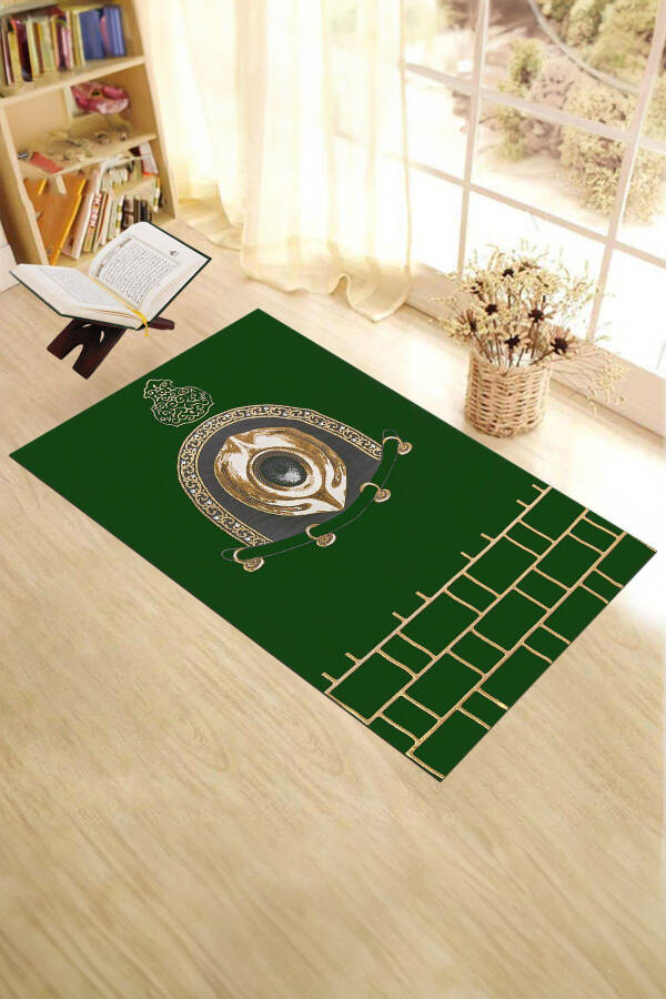 Dijital Baskılı Yıkanabilir Şık Tasarım Namaz Halısı Seccade 70x130cm, Seccade-49-yeşil - 2