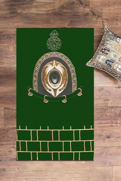 Dijital Baskılı Yıkanabilir Şık Tasarım Namaz Halısı Seccade 70x130cm, Seccade-49-yeşil - 4