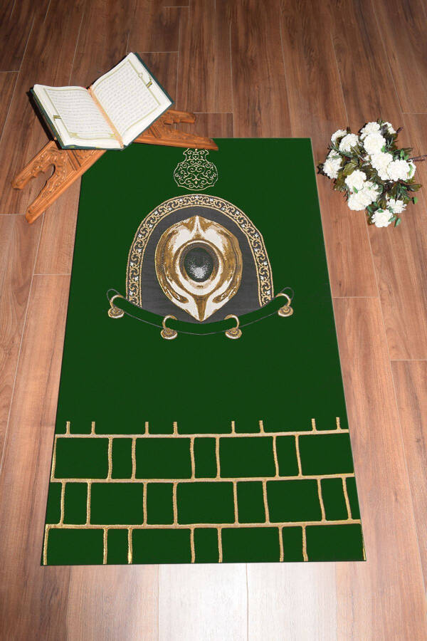 Dijital Baskılı Yıkanabilir Şık Tasarım Namaz Halısı Seccade 70x130cm, Seccade-49-yeşil - 8