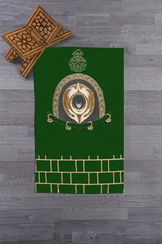 Dijital Baskılı Yıkanabilir Şık Tasarım Namaz Halısı Seccade 70x130cm - YEŞİL - 8