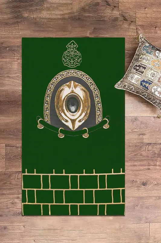 Dijital Baskılı Yıkanabilir Şık Tasarım Namaz Halısı Seccade 70x130cm - YEŞİL - 9