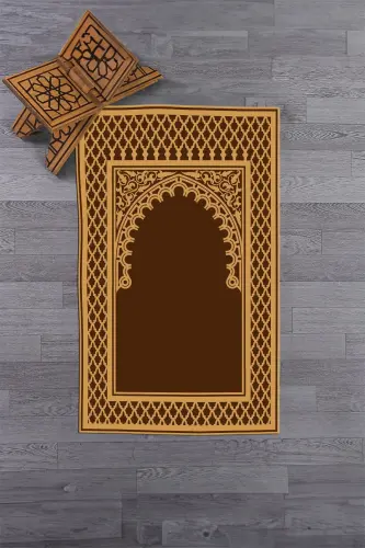 Dijital Baskılı Yıkanabilir Silinebilir Modern Namazlık Seccade 70x130 cm. - KAHVERENGİ - EY HOME (1)