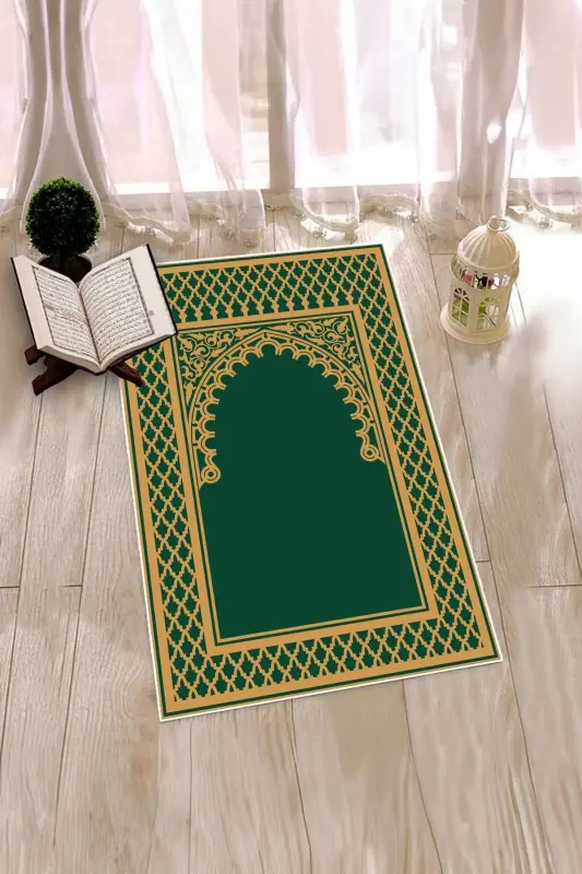 Dijital Baskılı Yıkanabilir Silinebilir Modern Namazlık Seccade 70x130 cm. - YEŞİL - 7