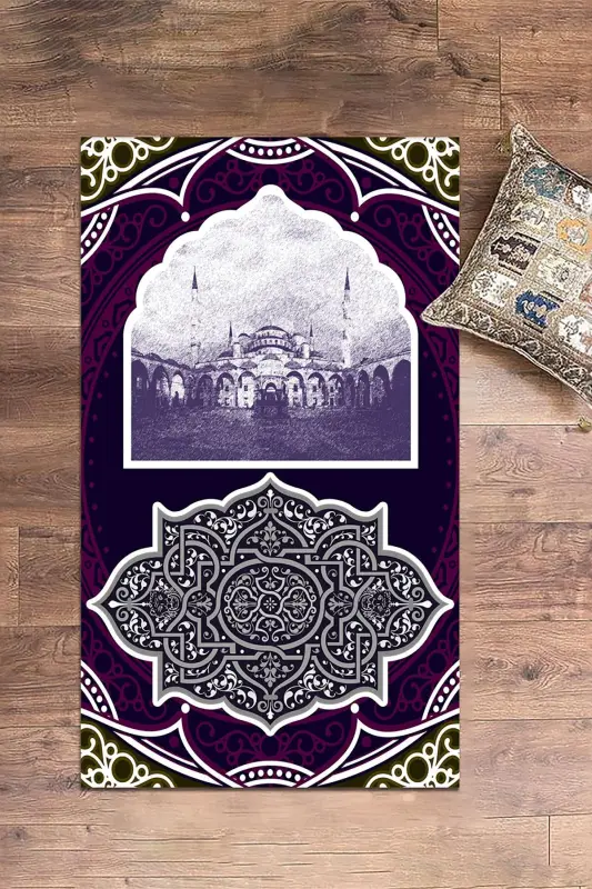 Dijital bosma bilan yuviladigan masjid naqshli sovg'a namozlik joynamozi 70x130, JOYNAMOZ-35-MOR, -MOR - 6
