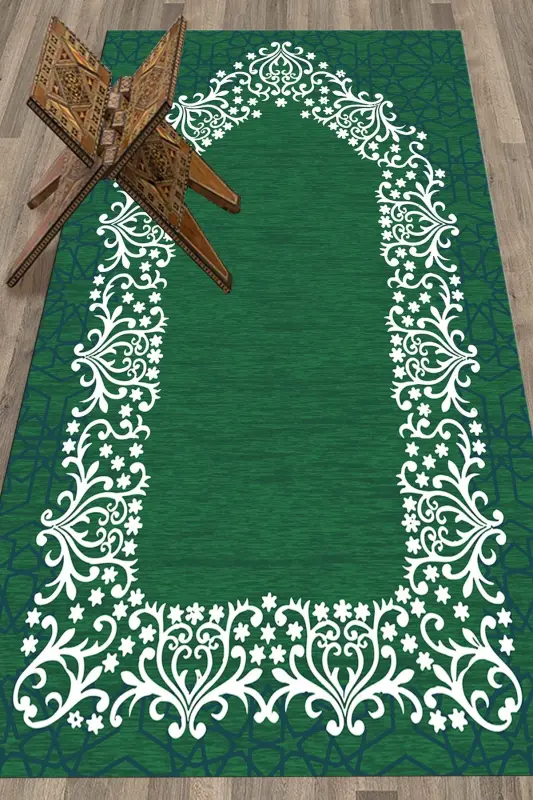 Dijital bosma bilan yuviladigan oddiy chiroyli namozlik joynamozi 70x130 sm. , SECCADE-12-YEŞİL,-YEŞİL - 4