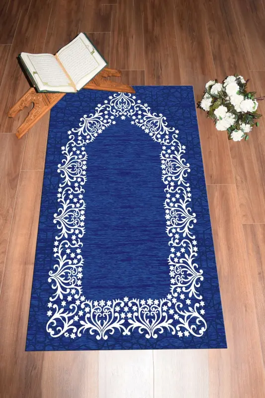 Dijital bosma bilan yuviladigan oddiy zamonaviy namoz gilami 70x130 sm, SECCADE-12-MAVI,-MAVI - 6