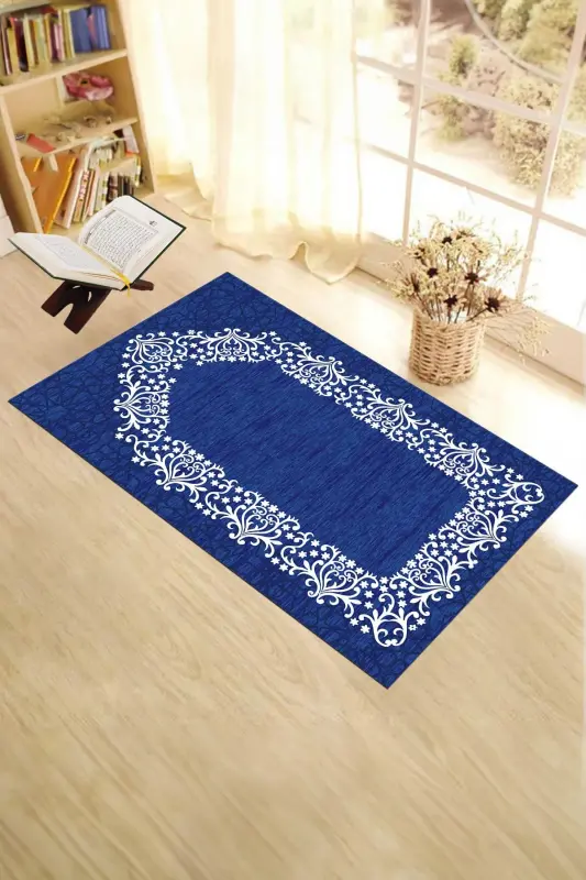 Dijital bosma bilan yuviladigan oddiy zamonaviy namoz gilami 70x130 sm, SECCADE-12-MAVI,-MAVI - 8