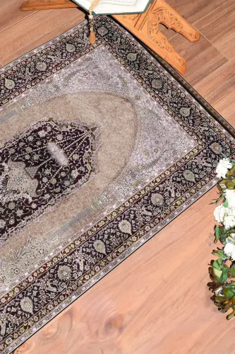 Dijital bosma bilan yuviladigan sovg'a klassik namoz gilami 70x130cm, SECCADE-33-QAHVA RANGI,-QAHVA RANGI - 1