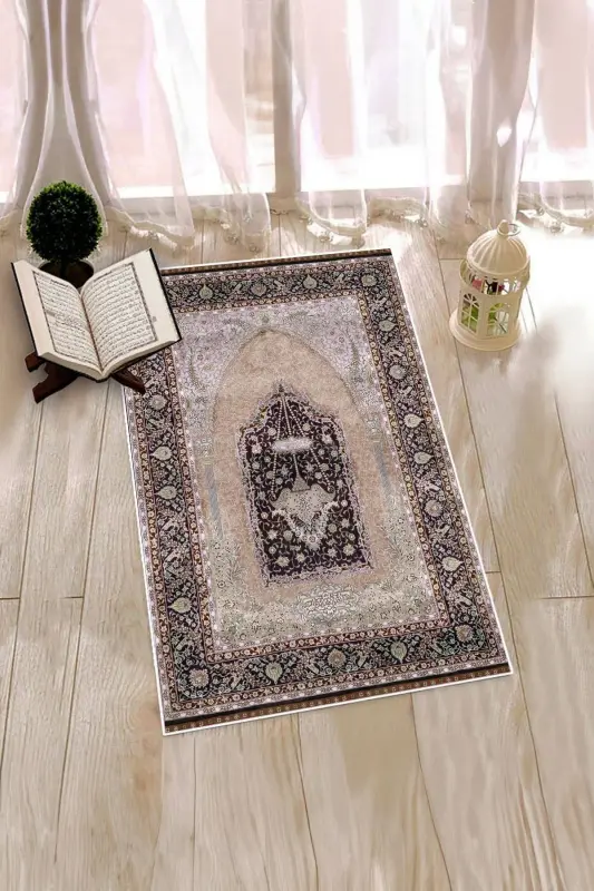 Dijital bosma bilan yuviladigan sovg'a klassik namoz gilami 70x130cm, SECCADE-33-QAHVA RANGI,-QAHVA RANGI - 7