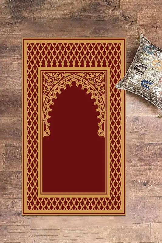 Dijital Bosmali Yuviladigan O'chiriladigan Zamonaviy Namozlik Sajda 70x130 sm. , SAJJADA-7-QIZIL,-QIZIL - 3