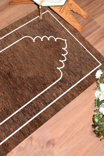 Dijital bosmali yuviladigan oddiy naqshli namozlik joynamozi 70x130 sm. , SECCADE-11-KAHVERENGİ,-KAHVERENGİ - 4
