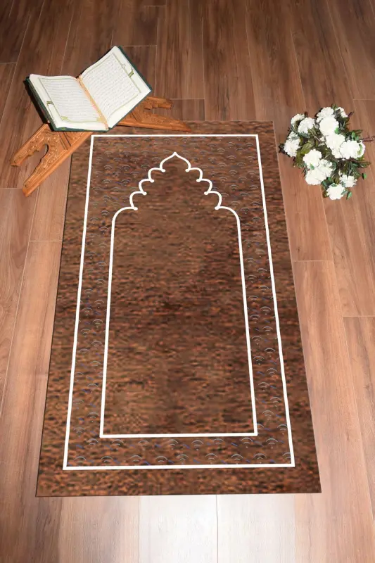 Dijital bosmali yuviladigan oddiy naqshli namozlik joynamozi 70x130 sm. , SECCADE-11-KAHVERENGİ,-KAHVERENGİ - 13
