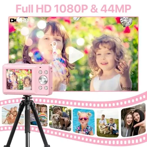 Digital Camera, FHD 1080P Digital Camera for Kids with 32GB SD Card Compact Point and Shoot Camera 16X Zoom Anti Shake Portable Cameras Small Camera for Teens Boys Girls Seniors with Best Wishes Card - 2