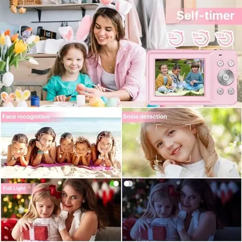 Digital Camera, FHD 1080P Digital Camera for Kids with 32GB SD Card Compact Point and Shoot Camera 16X Zoom Anti Shake Portable Cameras Small Camera for Teens Boys Girls Seniors with Best Wishes Card - 6