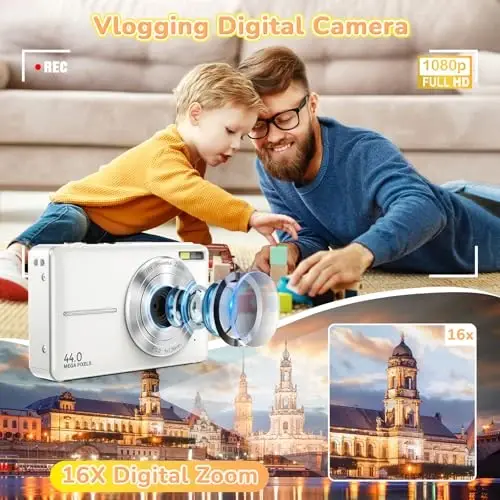 Digital Camera, Jukanur Upgraded Camera for Kids with 32GB Card, 16X Zoom, Point and Shoot Digital Camera with Anti-Shake, Timestamp, Flashlight, Portable Travel Camera for Teens Girls,Boys, White - 2