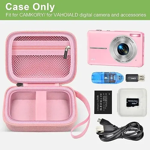 Digital Camera Case Compatible with VAHOIALD FHD 1080P/ for CAMKORY Digital Point and Shoot/for KODAK PIXPRO FZ45-BK 16MP Vlogging/for IWEUKJLO/for Nsoela, Holder for SD Card More- Pink (Box Only) - 2