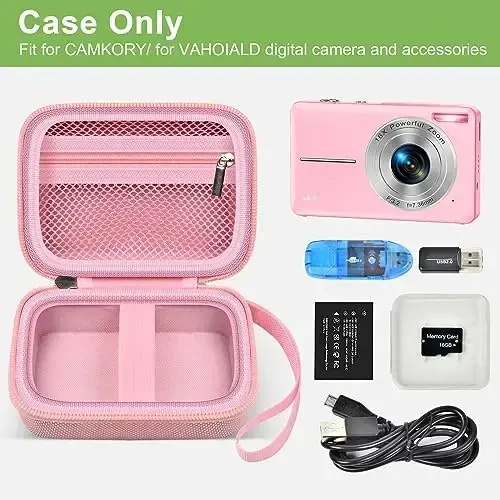 Digital Camera Case Compatible with VAHOIALD FHD 1080P/ for CAMKORY Digital Point and Shoot/for KODAK PIXPRO FZ45-BK 16MP Vlogging/for IWEUKJLO/for Nsoela, Holder for SD Card More- Pink (Box Only) - MODAZONE (1)