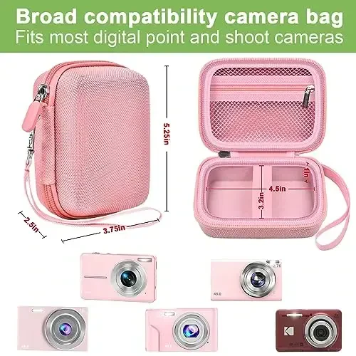 Digital Camera Case Compatible with VAHOIALD FHD 1080P/ for CAMKORY Digital Point and Shoot/for KODAK PIXPRO FZ45-BK 16MP Vlogging/for IWEUKJLO/for Nsoela, Holder for SD Card More- Pink (Box Only) - 3