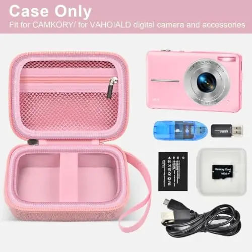 Digital Camera Case Compatible with VAHOIALD FHD 1080P/ for CAMKORY Digital Point and Shoot/for KODAK PIXPRO FZ45-BK 16MP Vlogging/for IWEUKJLO/for Nsoela, Holder for SD Card More- Pink (Box Only) - ALKOO (1)