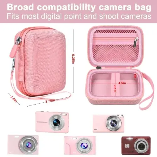 Digital Camera Case Compatible with VAHOIALD FHD 1080P/ for CAMKORY Digital Point and Shoot/for KODAK PIXPRO FZ45-BK 16MP Vlogging/for IWEUKJLO/for Nsoela, Holder for SD Card More- Pink (Box Only) - 3