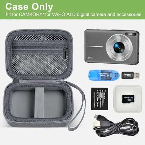 Digital Camera Case Compatible with VAHOIALD FHD 1080P/ for CAMKORY Digital Point and Shoot/for KODAK PIXPRO FZ45-BK 16MP Vlogging/for IWEUKJLO/for Nsoela, Holder for SD Card More- Grey (Box Only) - ALKOO (1)