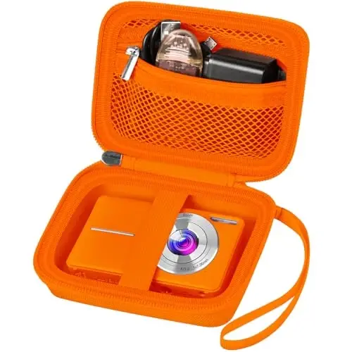 Digital Camera Case Compatible with VAHOIALD FHD 1080P/ for CAMKORY Digital Point and Shoot/for KODAK PIXPRO FZ45-BK 16MP Vlogging/for IWEUKJLO/for Nsoela, Holder for SD Card More- Orange (Box Only) - 1