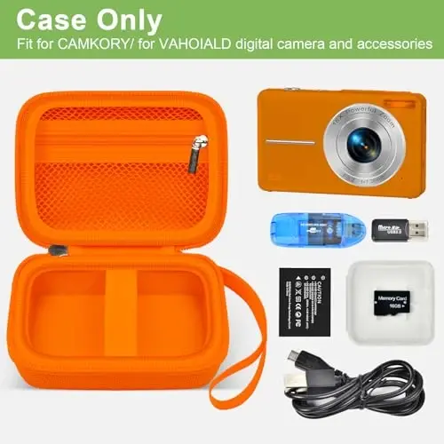 Digital Camera Case Compatible with VAHOIALD FHD 1080P/ for CAMKORY Digital Point and Shoot/for KODAK PIXPRO FZ45-BK 16MP Vlogging/for IWEUKJLO/for Nsoela, Holder for SD Card More- Orange (Box Only) - ALKOO (1)