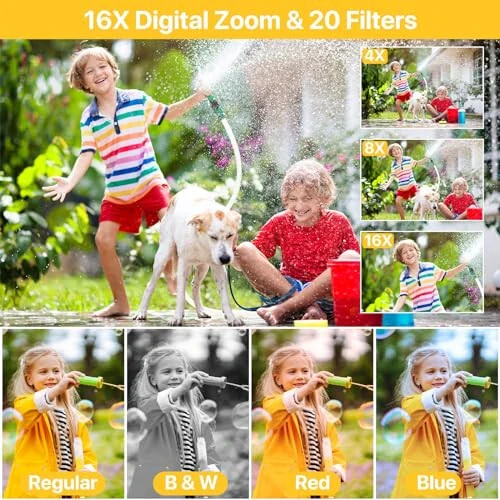 FHD 1080P Digital Camera for Kids with 32GB SD Card - Compact Point and Shoot Camera with 16X Zoom, Anti Shake, Portable, Perfect for Teens, Boys, Girls, Seniors - Best Wishes Card - 4