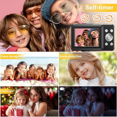 FHD 1080P Digital Camera for Kids with 32GB SD Card - Compact Point and Shoot Camera with 16X Zoom, Anti Shake, Portable, Perfect for Teens, Boys, Girls, Seniors - Best Wishes Card - 5