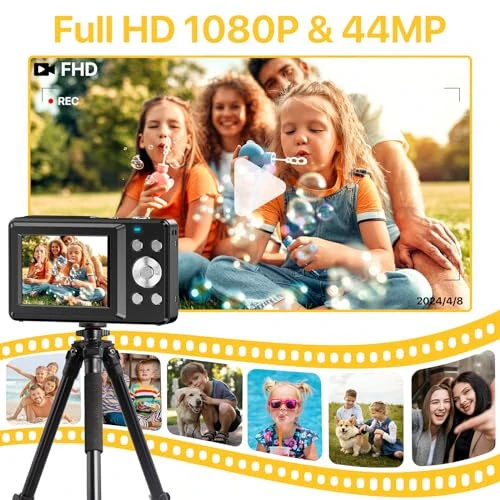 FHD 1080P Digital Camera for Kids with 32GB SD Card - Compact Point and Shoot Camera with 16X Zoom, Anti Shake, Portable, Perfect for Teens, Boys, Girls, Seniors - Best Wishes Card - VAHOIALD (1)