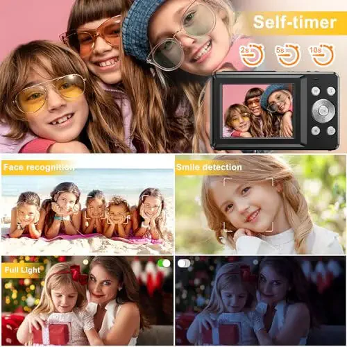 FHD 1080P Digital Camera for Kids with 32GB SD Card - Compact Point and Shoot Camera with 16X Zoom, Anti Shake, Portable, Perfect for Teens, Boys, Girls, Seniors - Best Wishes Card - 5